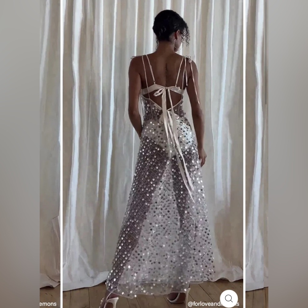 For Love & Lemons Charelle Maxi Dress in Silver - Size Small - Picture 3 of 11